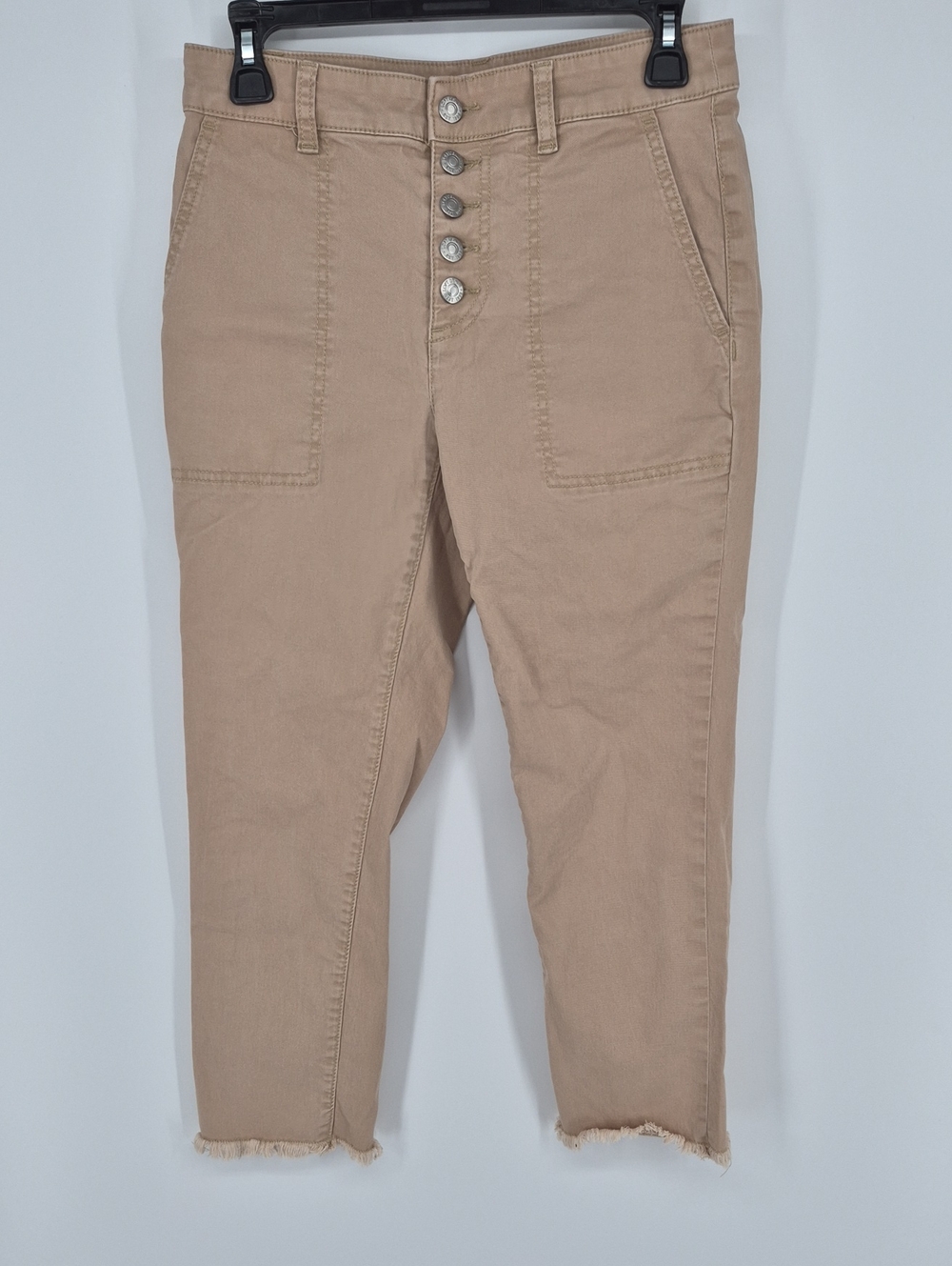 LOFT High Waist  Button Fly Raw Hem Bull Denim Ankle Pants Size 2P  Cropped